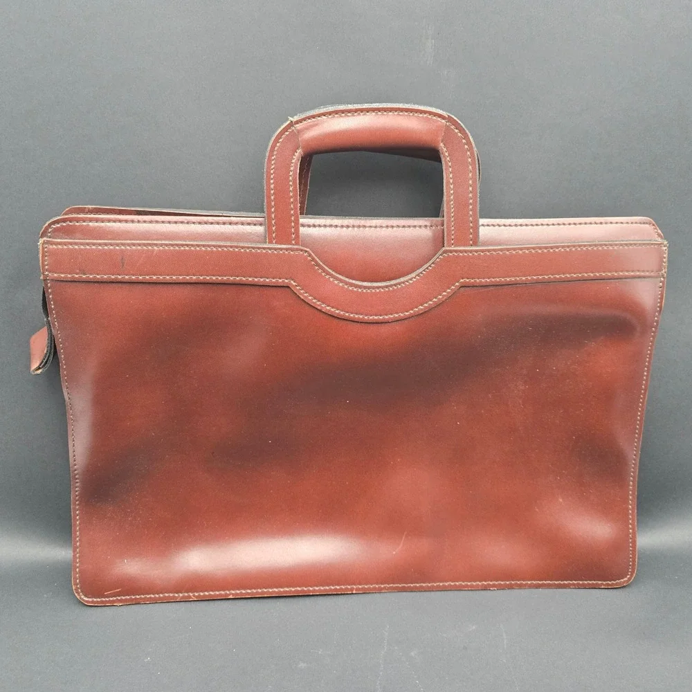 Vintage Italian Bridle Hide Leather Briefcase Slim Portfolio Brown Document Bag